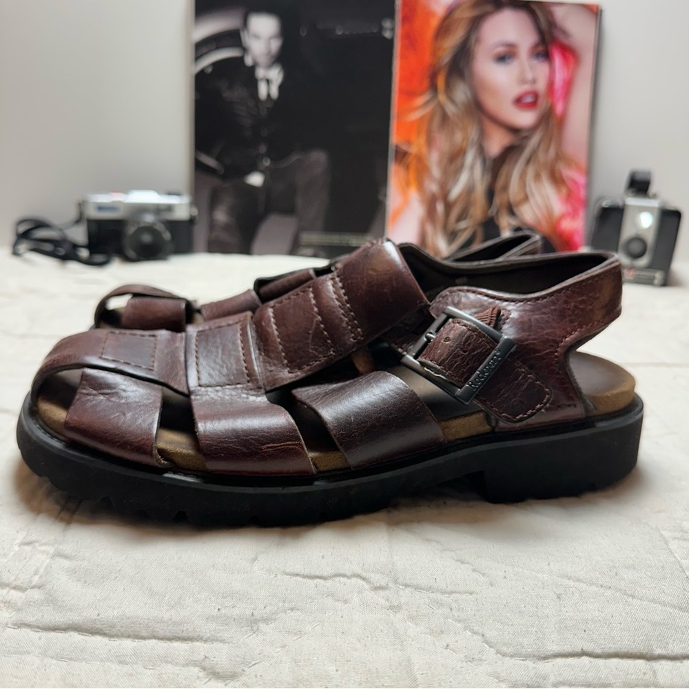 Rockport Brown Leather Fisherman Sandals | Comfort Walking Travel · Size 10